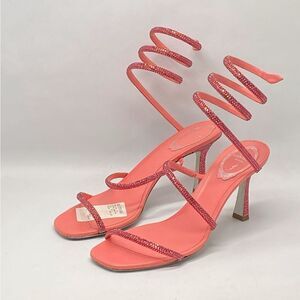 Rene Caovilla Crystal-Embellished Satin Sandals size 38.5